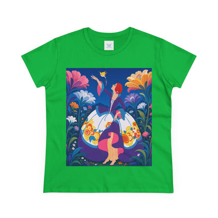 🐦🌸 The Enchanted Birdsong Cotton Tee – Art Deco Garden Whimsy