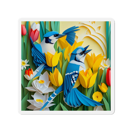 Blue Jays in a Spring Garden Die-Cut Magnets (5 Sizes)