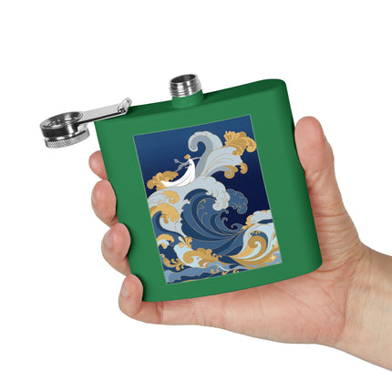 Wave Enchantress Flask – Oceanic Grace & Golden Tides