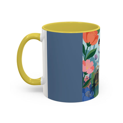 The Lady And The Mysterious Bird Colorful Mugs – Art Deco Botanical Mystery