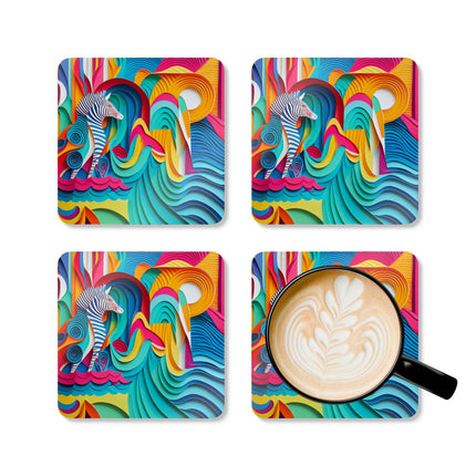 Surfing Zebra Cork Corkwood Coaster Set