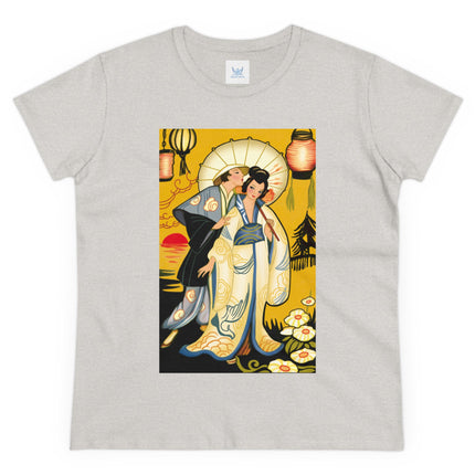 Golden Embrace: A Serene Moment of Love Women's Midweight Cotton Tee