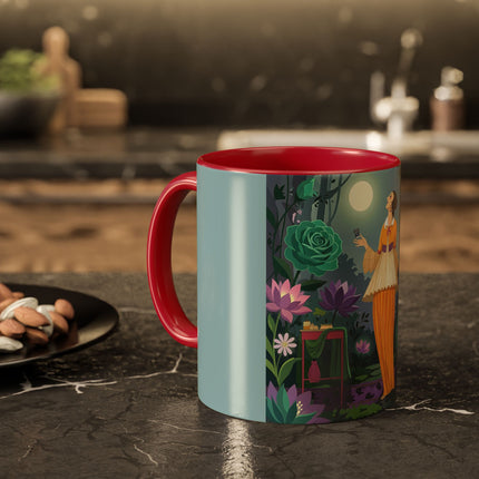 The Lady Of The Moonlit Garden Colorful Mugs – Art Deco Botanical Serenity