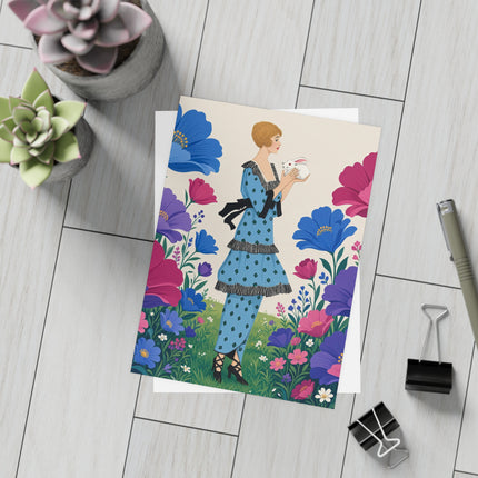 🐇🌺 The Little Rabbit Garden Postcards With Envelopes – Art Deco Floral Whimsy