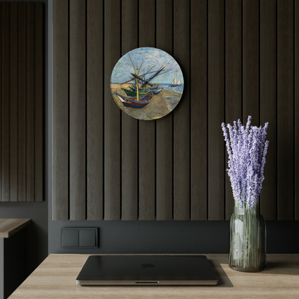 Fishing Boats by Vincent Van Gogh Acrylic Wall Clock, Round & Square