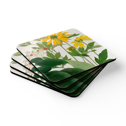 Clerodendrum & Rudbeckia Flower by Tanigami Kônan Corkwood Coaster Set