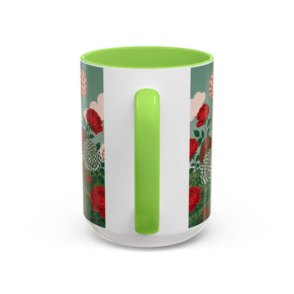 🌹💚 The Scarlet Rose Checkerboard Garden Colorful Mug – Art Deco Floral Whimsy