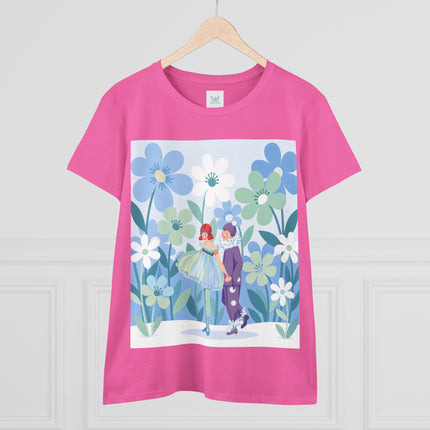 🌸🎭 The Little Dancers In The Flower Garden Cotton Tee – Art Deco Floral Whimsy