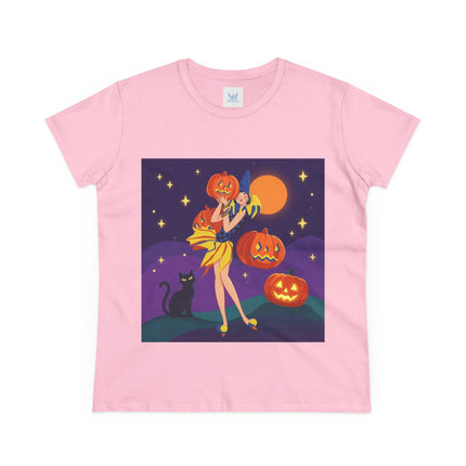 🎃🕯️ Moonlit Pumpkin Masquerade Cotton Tee – Whimsical Halloween Charm