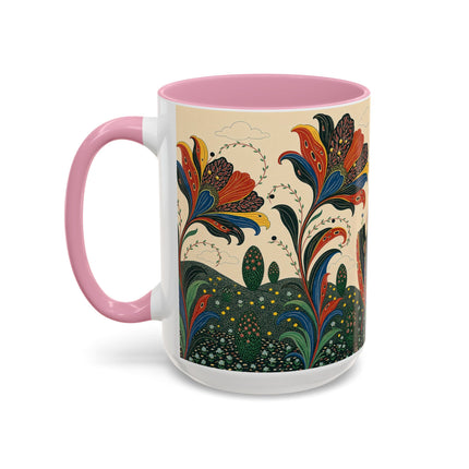 🌺🦋 The Enchanted Floral Voyage Colorful Mug – Art Deco Botanical Whimsy