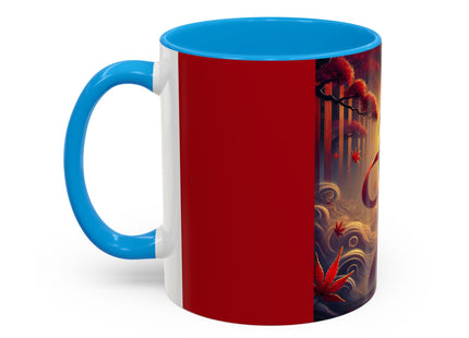 Regal Crimson Crane in the Autumn Mist Colorful Mugs (11oz, 15oz)