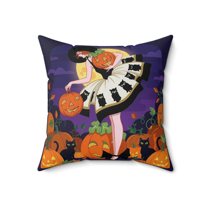 🐈‍⬛🎃 The Black Cat Pumpkin Belle Square Pillow – Vintage Halloween Charm