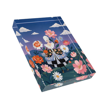 🌸👑 The Lady Of The Grand Flower Promenade Acrylic Art Block – Art Deco Floral Elegance