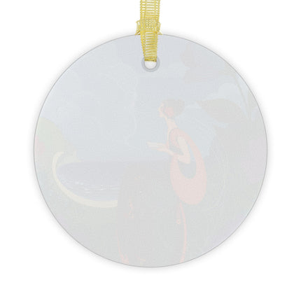 🌊📖 The Lady And The Sea Breeze Glass Ornament – Art Deco Coastal Serenity