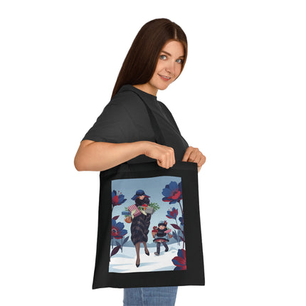 🎁🌺 The Christmas Gift Garden Stroll Cotton Tote Bag – Art Deco Holiday Elegance