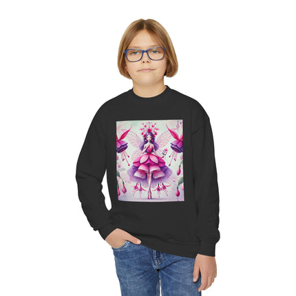 Fuchsia Fairy Youth Crewneck Sweatshirt – Vibrant Color, Floral Magic & Whimsical Elegance