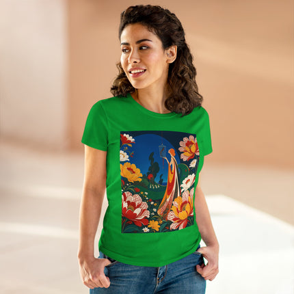 🌺🐦 The Enchanted Birdcage Garden Cotton Tee – Art Deco Floral Fantasy