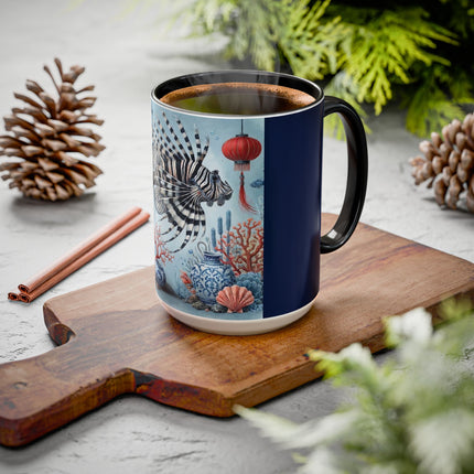 Lionfish & Lantern Colorful Mug – Mystical Ocean & Asian Harmony