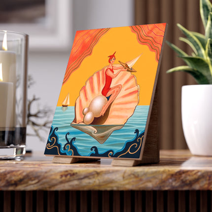 ⛵🦪 The Pearl Shell Sailor Ceramic Tile – Art Deco Seaside Fantasy