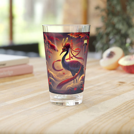 Regal Crimson Crane in the Autumn Mist Glass, 16oz