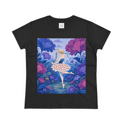 🌸🩰 The Enchanted Garden Ballet Cotton Tee – Art Deco Floral Whimsy