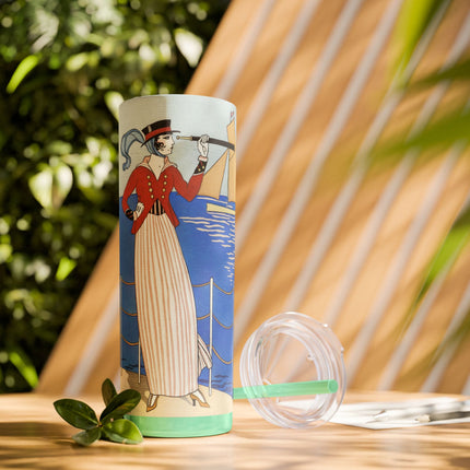 Costume de Yacht by George Barbier Skinny Tumbler with Straw, 20oz