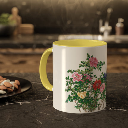 Peonies and Birds by Okamoto Shuki Colorful Mugs, 11oz