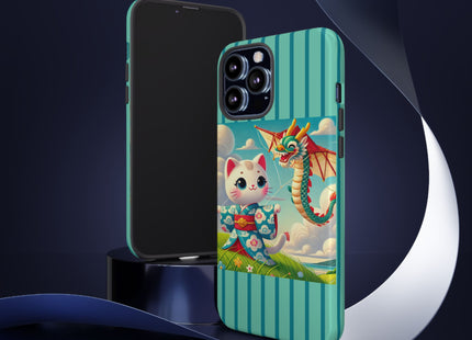 Geisha Kitten and the Dragon Kite Phone Cases