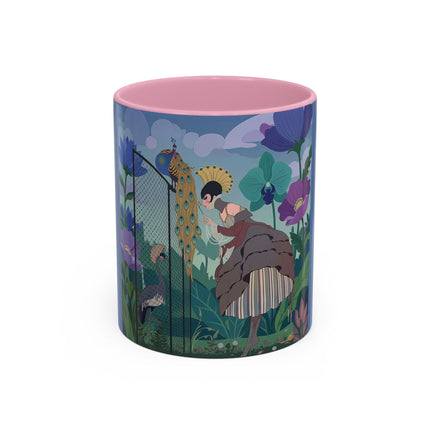 The Lady And The Enchanted Heron Colorful Mugs – Art Deco Botanical Elegance