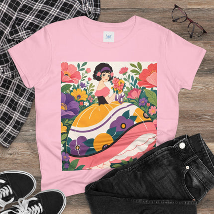 🌸💜 The Girl With The Flower Bouquet Cotton Tee – Art Deco Floral Whimsy