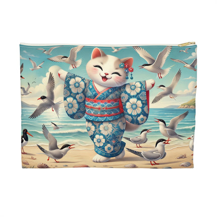 Geisha Kitten by the Seaside Accessory Pouch – Coastal Whimsy & Serene Grace
