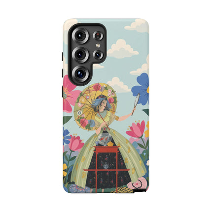 🌸🪞 The Floral Parasol Reflection Phone Case – Art Deco Garden Fantasy
