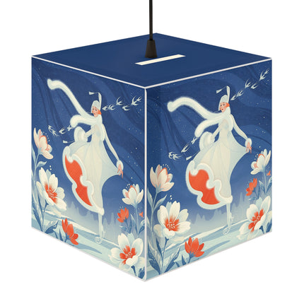 ❄️⛸️ The Winter Skater’s Flight Light Cube Lamp – Art Deco Floral Fantasy