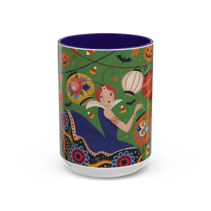 🏮🎃 The Lady Of Halloween Lanterns Colorful Mug – Colorful Art Deco Halloween Charm