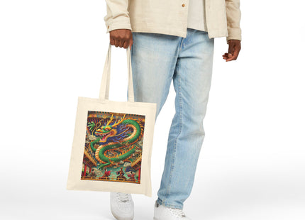 Tibetan Dragon Over Kabuki Duel Cotton Canvas Tote Bag