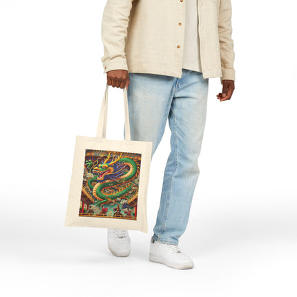 Tibetan Dragon Over Kabuki Duel Cotton Canvas Tote Bag