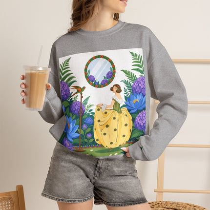 🦜🪷 The Parrot Garden Reflection Crewneck Sweatshirt – Art Deco Fashion Whimsy