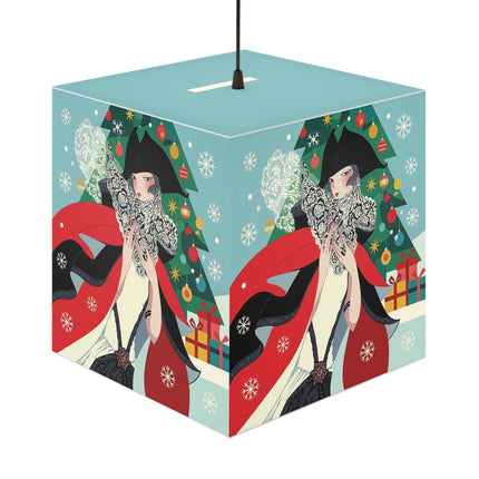 ❤️ The Lady Of The Crimson Scarf Light Cube Lamp – Art Deco Christmas Elegance