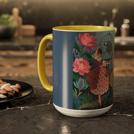 The Ladies And The Enchanted Macaw Colorful Mugs – Art Deco Botanical Elegance