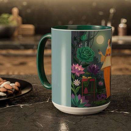 The Lady Of The Moonlit Garden Colorful Mugs – Art Deco Botanical Serenity