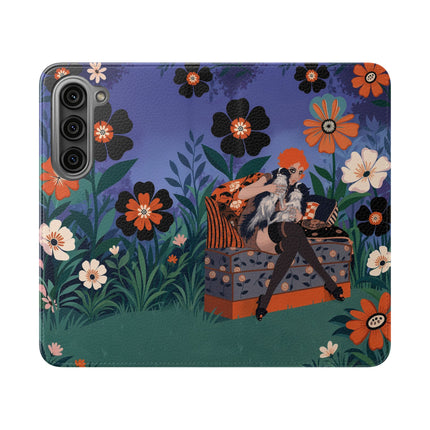 🌺🐈 The Lady Of The Midnight Garden Cat Flip Case – Art Deco Floral Fantasy