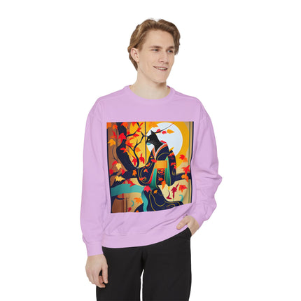 Black Cat in Kimono Unisex Garment-Dyed Sweatshirt