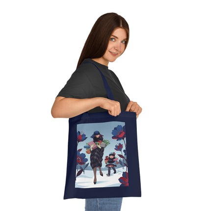 🎁🌺 The Christmas Gift Garden Stroll Cotton Tote Bag – Art Deco Holiday Elegance