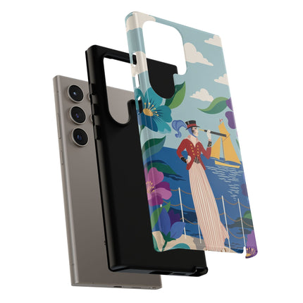 🌊🔭 The Lady Of The Seaside Lookout Phone Case – Art Deco Nautical Adventure