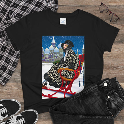 Elegant Winter Woman in Sleigh Women's Midweight Cotton Tee