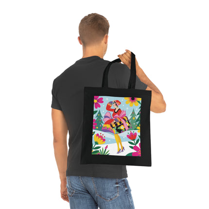 🎄🌺 Christmas In The Winter Garden Cotton Tote Bag – Art Deco Holiday Whimsy