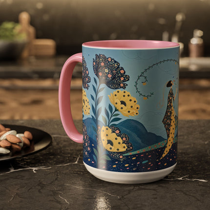 🌼🦋 The Enchanted Butterfly Garden Promenade Colorful Mug – Art Deco Floral Whimsy