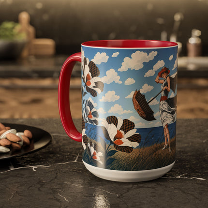 🌊🌼 The Windswept Seaside Promenade Colorful Mug – Art Deco Coastal Elegance