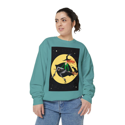 A Witch’s Moonlit Flight Unisex Garment-Dyed Sweatshirt