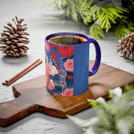 The Lady And The Scarlet Macaw Colorful Mugs – Art Deco Floral Elegance